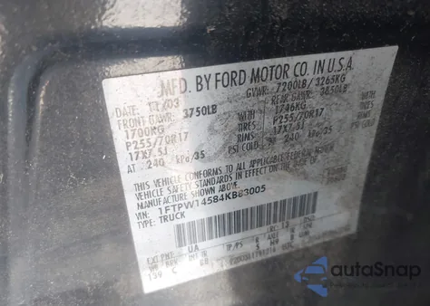 2004 Ford F-150 Fx4/Lariat/Xlt z USA, uszkodzony, nr VIN 1FTPW14584KB83005